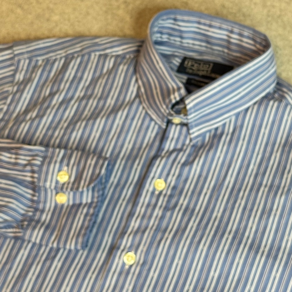 Polo Ralph Lauren Mens XS Blue White Striped Custom Fit Tab Collar Dress Shirt